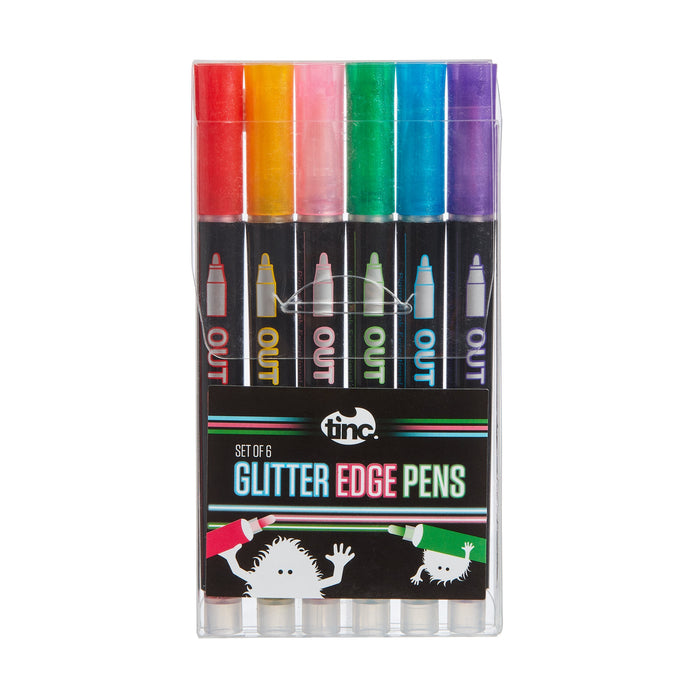 Set Of 6 Glitter Edge Pens