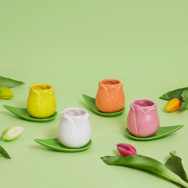Balvi Coffee Cup Set Tulip Assorted Colours X4 Ceramic