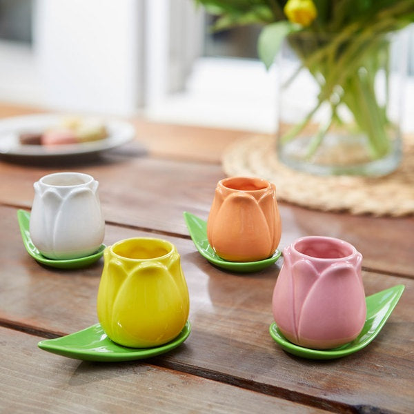 Balvi Coffee Cup Set Tulip Assorted Colours X4 Ceramic