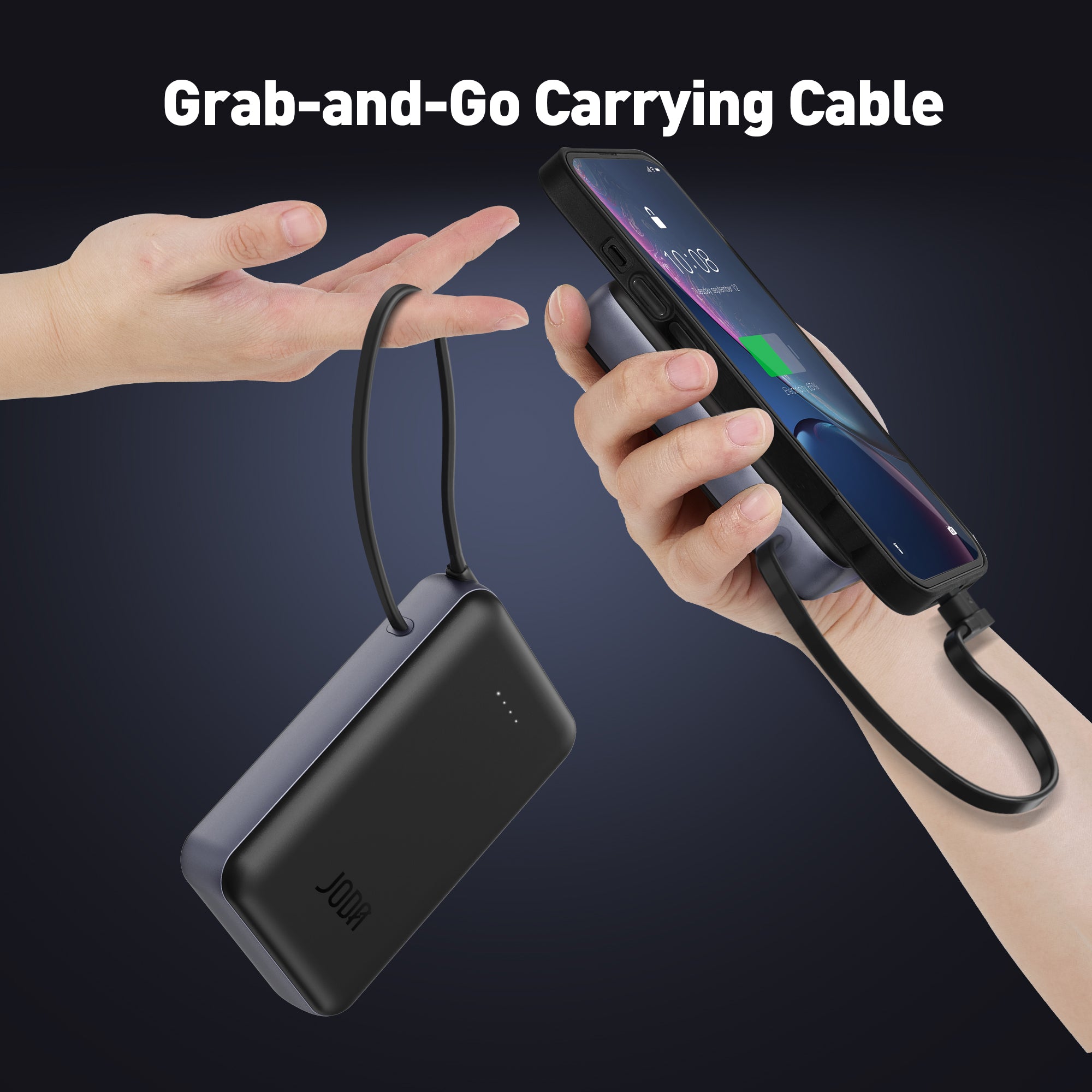 JODA 20000mAh 20W PD Power Bank with Built-in Cable Black