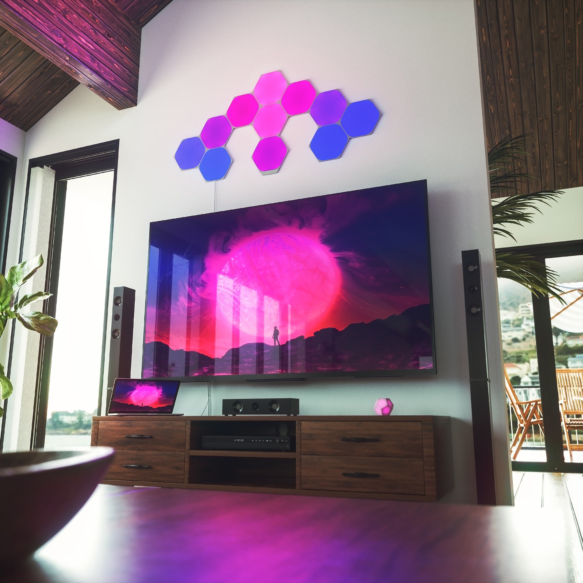 Nanoleaf Shapes Hexagon مجموعة البداية - 9 لوحات - أبيض