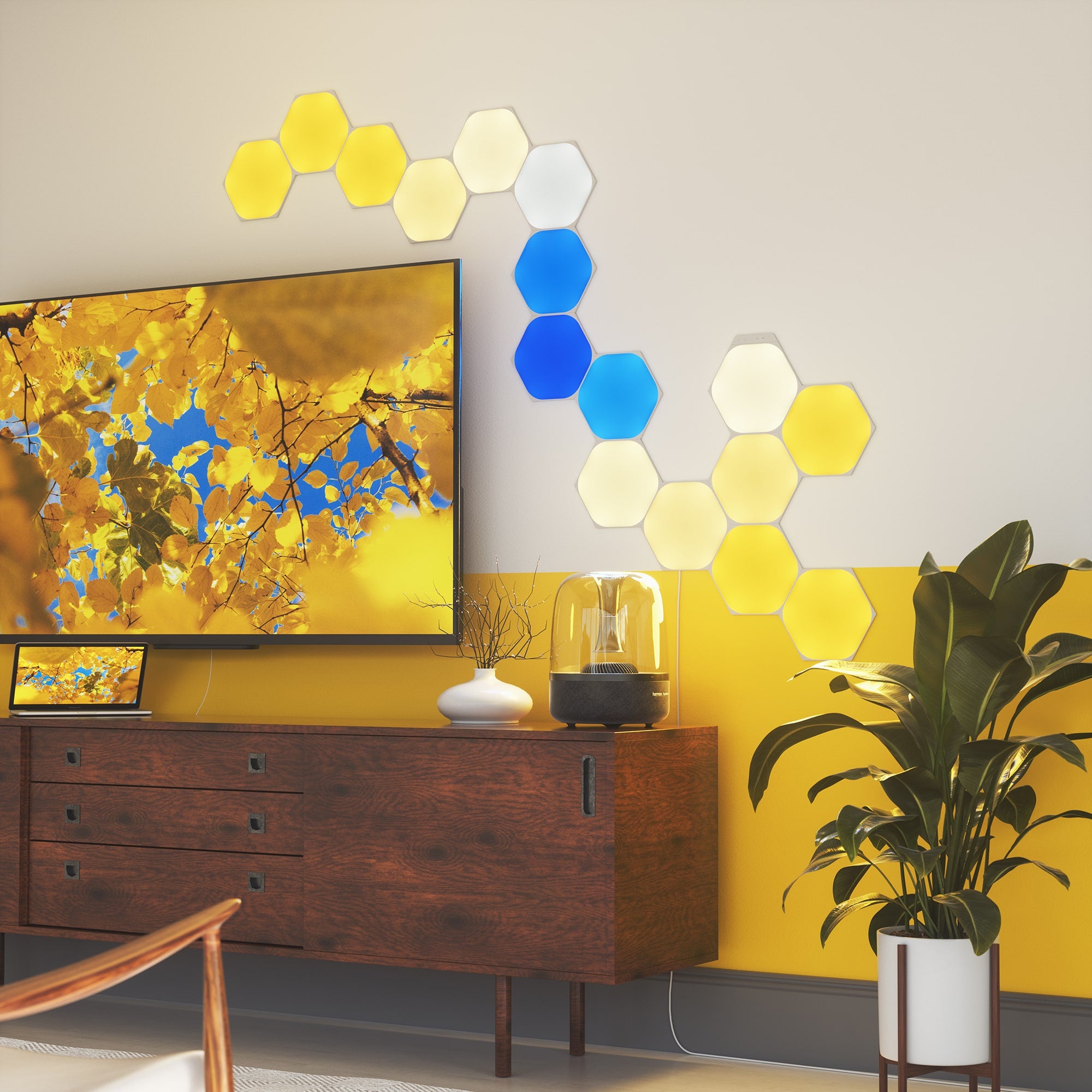 Nanoleaf Shapes Hexagon مجموعة البداية - 9 لوحات - أبيض