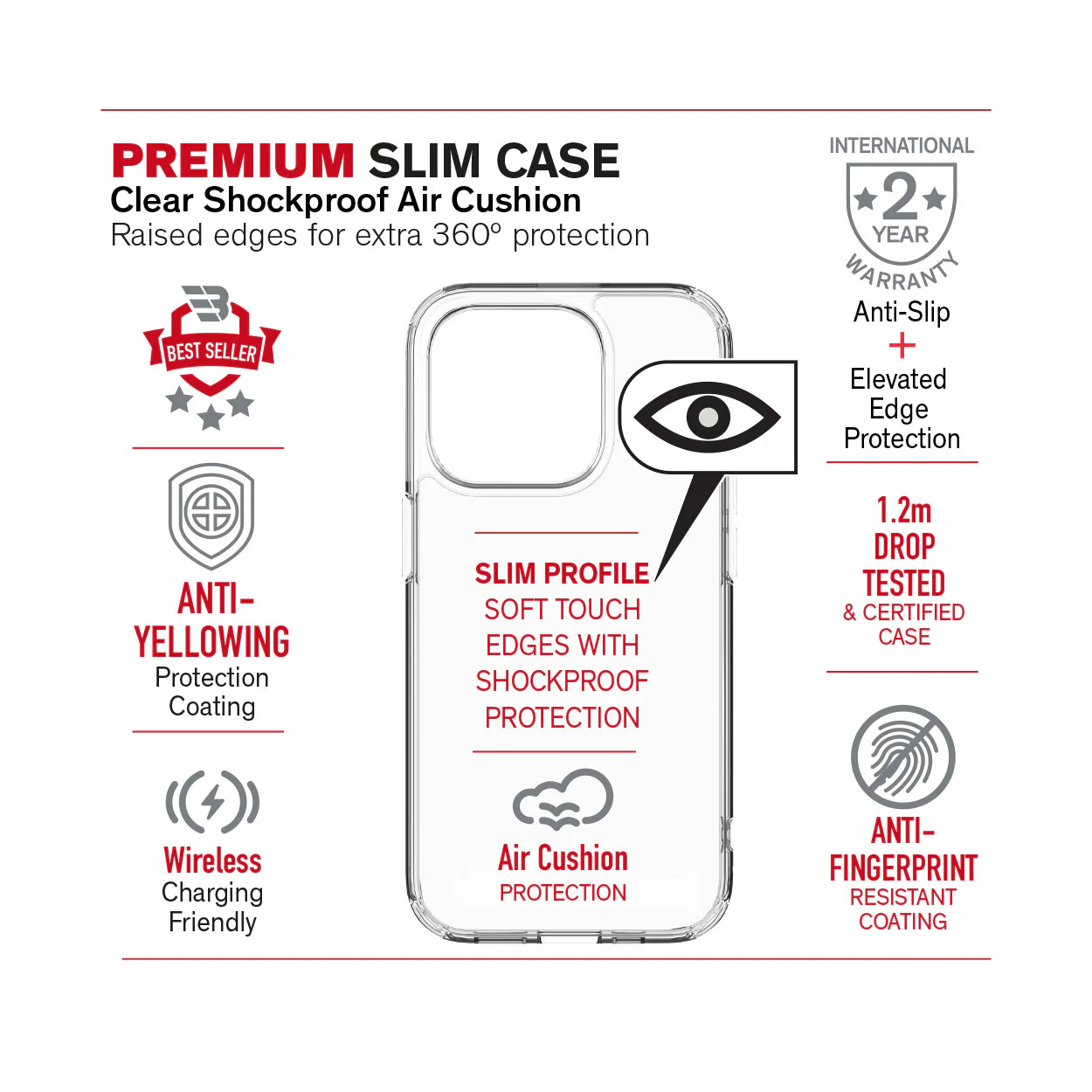 Baykron Slim Clear Case Shock Resistant A-Yellow - iP15PMax