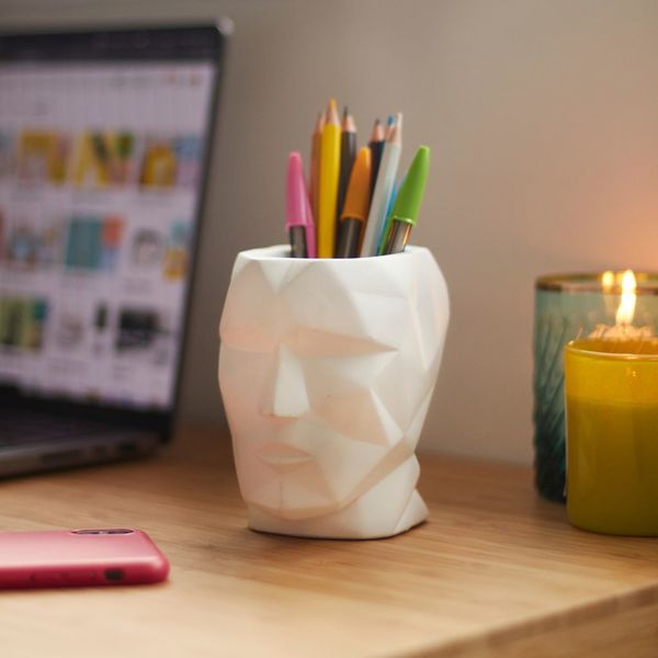 Balvi Pen Holder The Head White Ciment