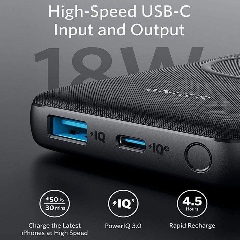باور بانك أنكر لاسلكي PowerCore III Sense سعة 10000mAh - أسود