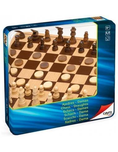 Wooden chess and checkers Metal Box